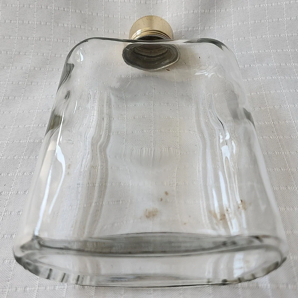 Vintage Ribbed Glass Hip Flask‎ with Two Tone Faux Leather Snap Sleeve Gold Cap